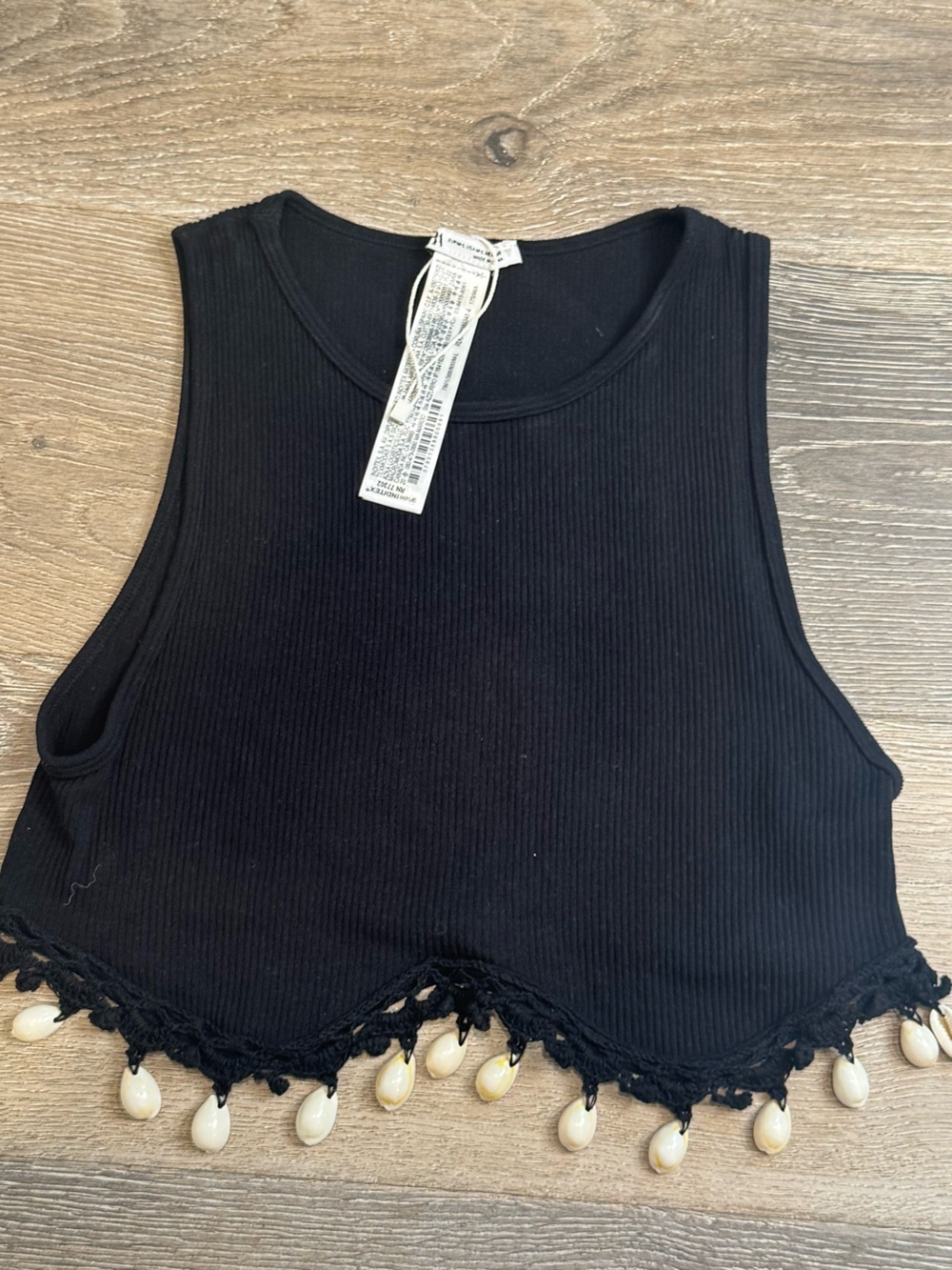 Zara Black Ribbed Cropped Tank Top 0954